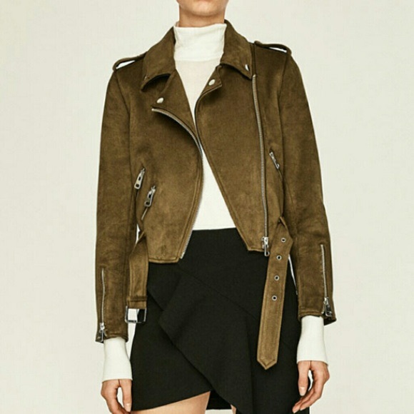 ZARA Basic Outerwear Collection - Suede Moto Jacket in Brown SIZE SMALL! - Picture 1 of 5